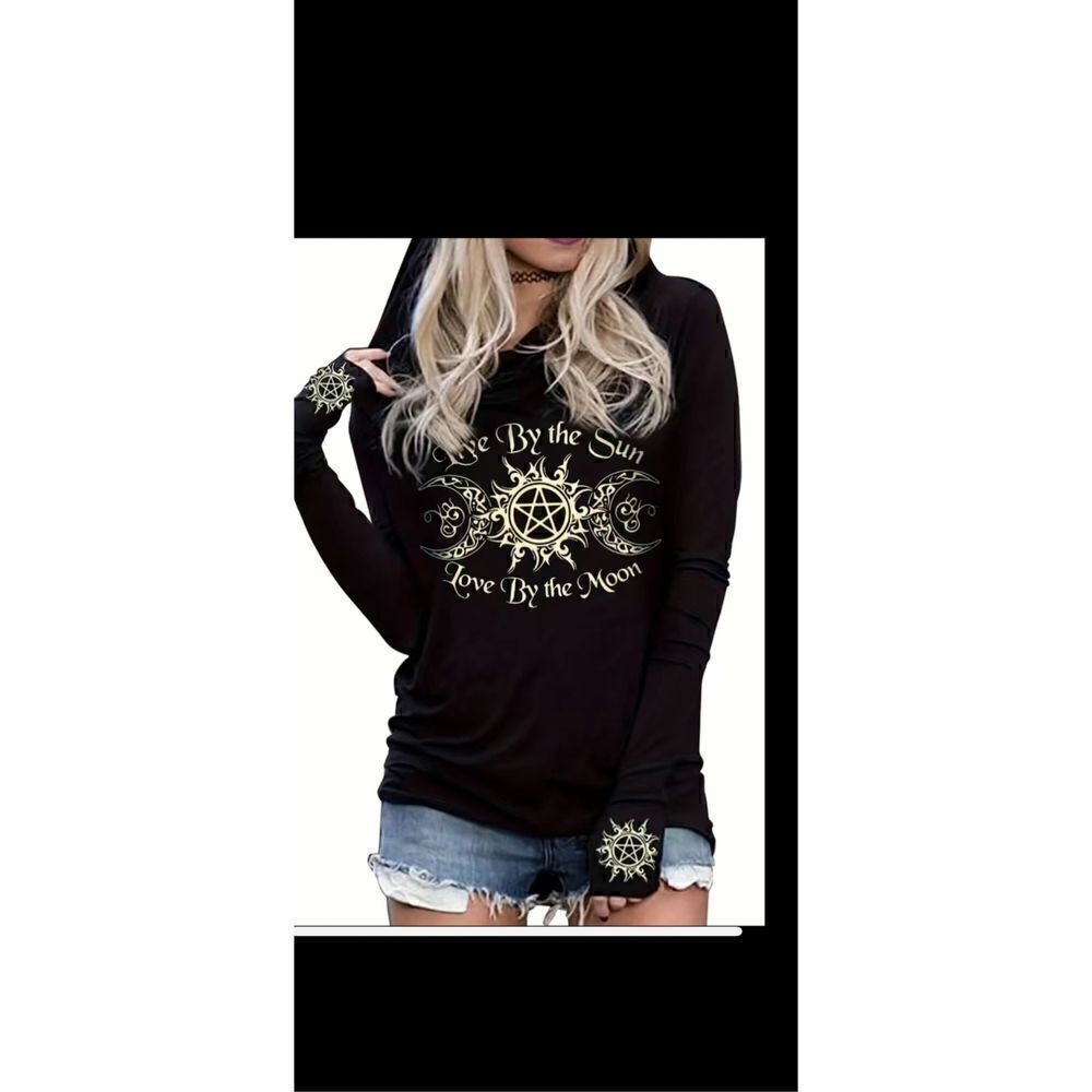 Gothic print hoodie “ live by the sun love by the Moon “fits smaller see chart